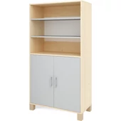 Szürke nagy szekrény polcokkal