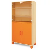 Narancs nagy szekrény üvegajtóval és ajtókkal