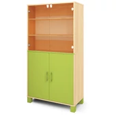 Zöld nagy szekrény üvegajtóval és ajtókkal