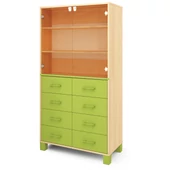 Zöld fiókos nagy szekrény üvegajtóval