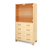 Nyír fiókos nagy szekrény üvegajtóval