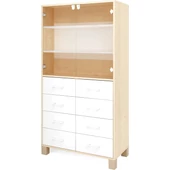 Fehér fiókos nagy szekrény üvegajtóval