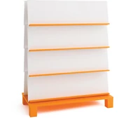Kétoldalas könyvbemutató szekrény - narancs